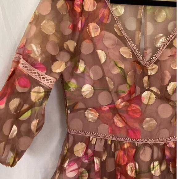 Marchesa Notte V Neck Bubble Sleeve Cocktail Dress In Blush Size 4 Polka Dot - Picture 6 of 16